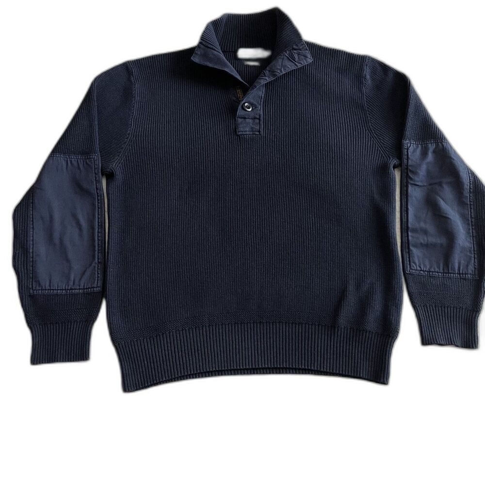 Polo Ralph Lauren Sweater Mens Large Blue Mock Neck Henley Knit Pullover Cotton - Picture 2 of 9